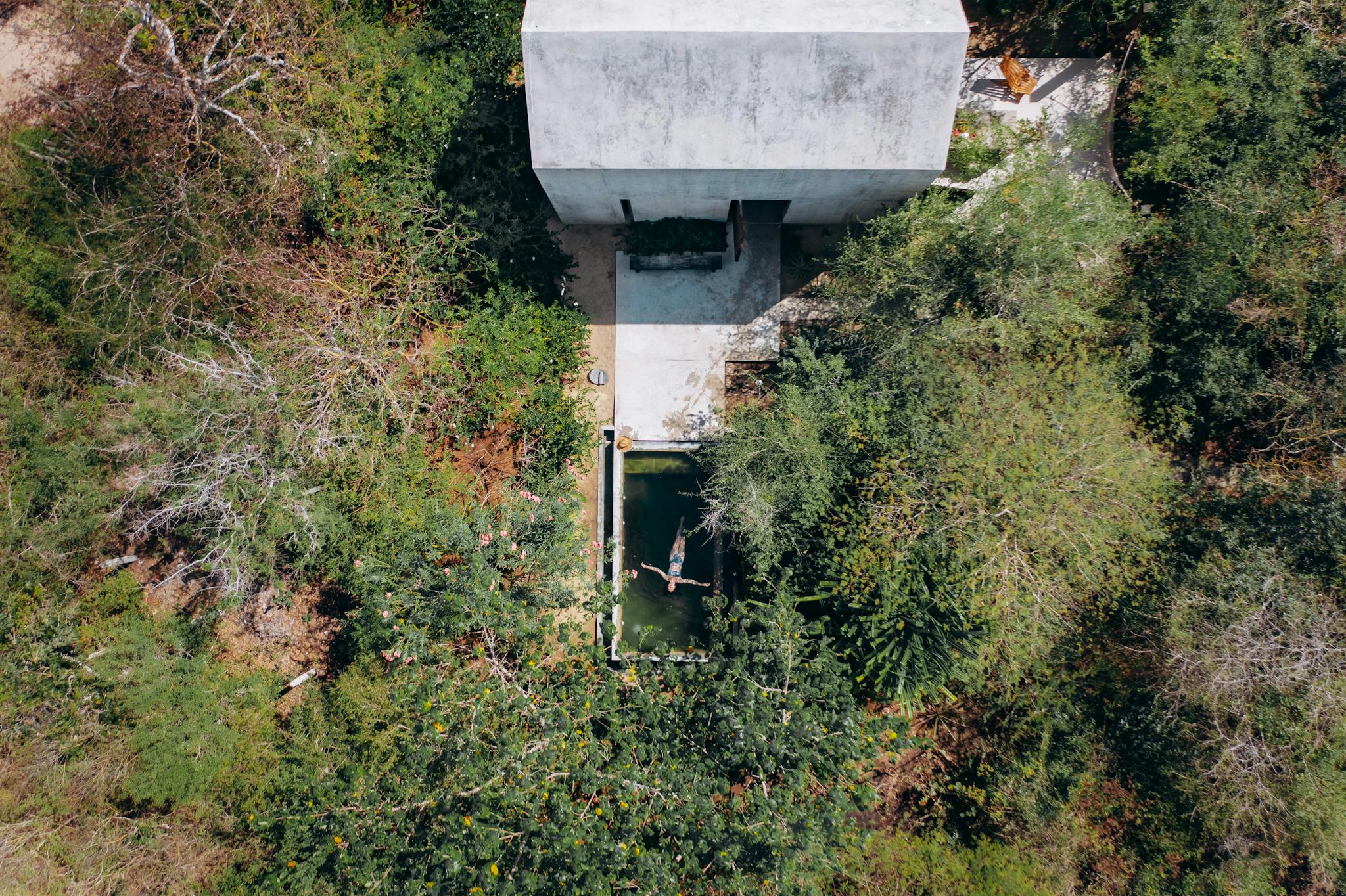 aerial shot of a modern house with